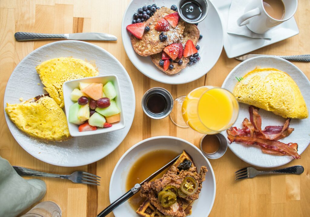 Breakfast plates on a table