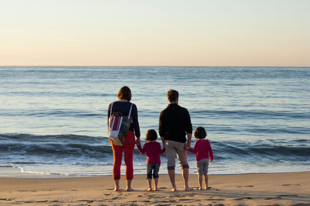 A family enjoying the beach