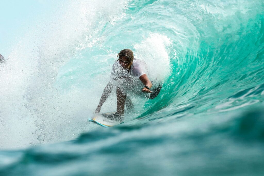 View of a surfer riding a wave